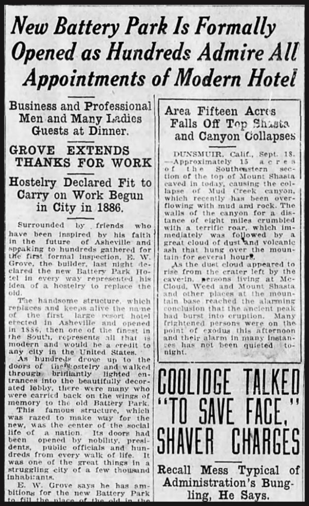 September 18, 1924 The 2nd Battery Park Hotel Opens Asheville Museum